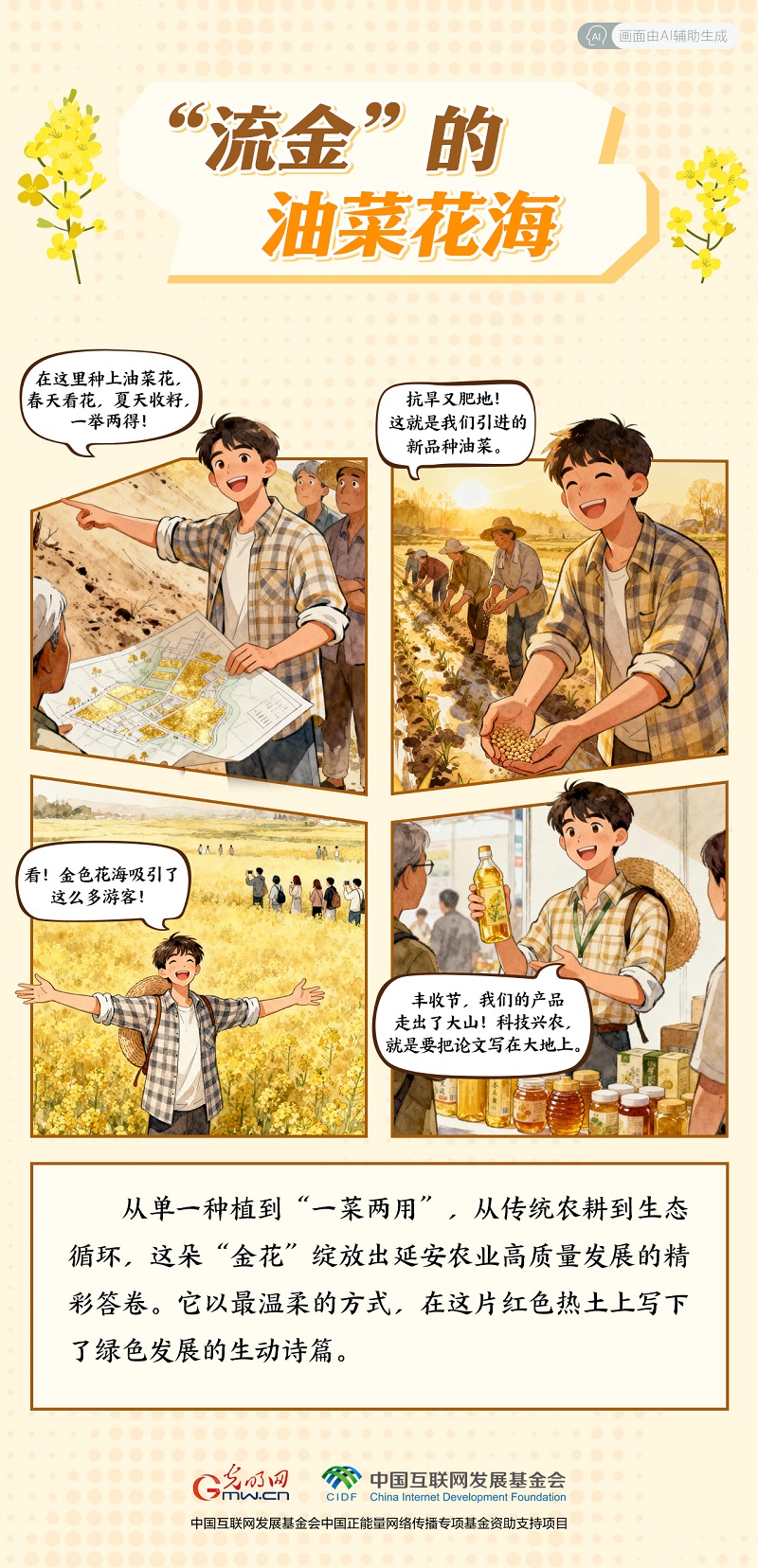 【我在老区“种”青春· AI漫画】油菜花海&nbsp; 万亩“流金”