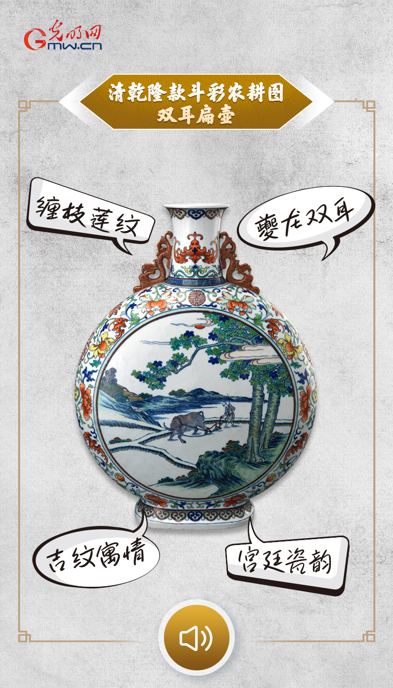 “文物会说话”有声海报|春启耕忙,从文物看一脉相承的农桑文化 文物会说话”有声海报|斗彩凝雅韵,扁壶绘耕桑