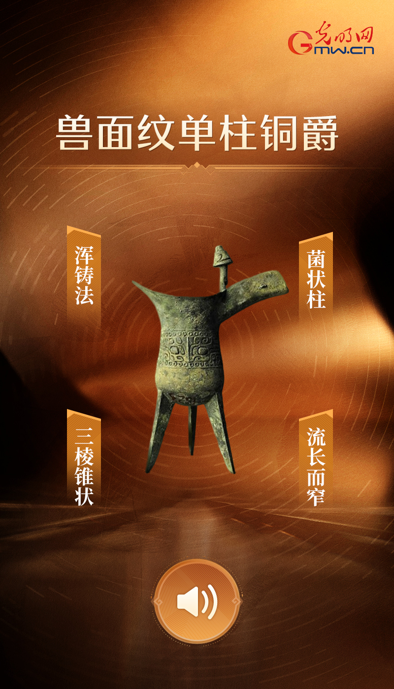 【青春华章】“文物会说话”有声海报|穿越千年的“科技力量” 面纹单柱铜爵