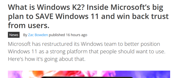 微软重组Windows团队推进“K2计划” 聚焦系统性能与可靠性提升